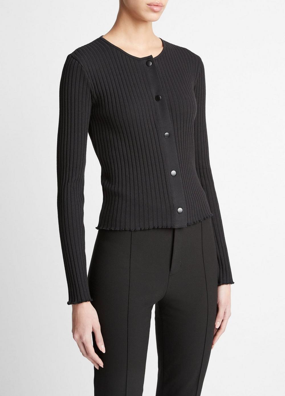 Ribbed Snap-Front Long-Sleeve Top Product Image