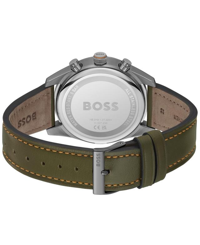 Hugo Boss Mens Skytraveller Quartz Fashion Chrono Green Leather Watch 44mm Product Image