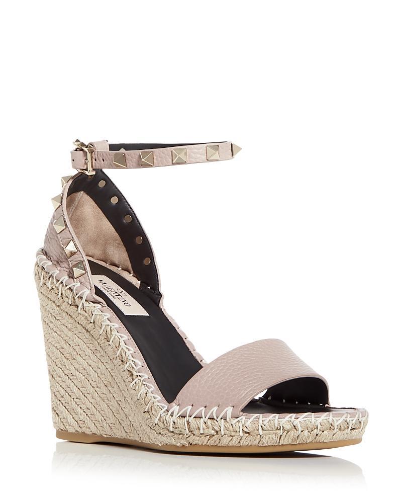 Womens Rockstud Double Wedge Sandals in Metallic Nappa Leather 95 mm Product Image