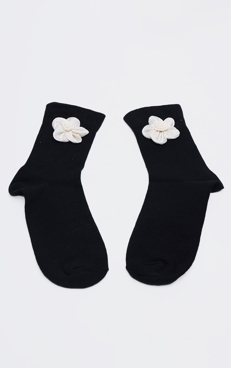 Black Chiffon Flower Detail Socks Product Image