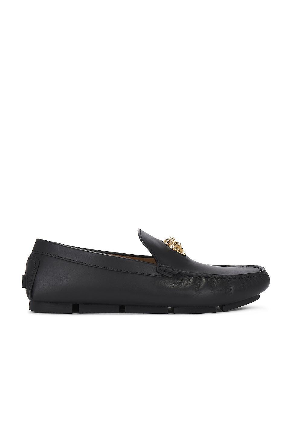 VERSACE Calf Leather Driver in Black Product Image