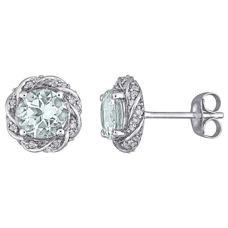 Stella Grace 10K White Gold Aquamarine & 1/5 Carat T.W. Diamond Stud Earrings, Womens, Blue Product Image