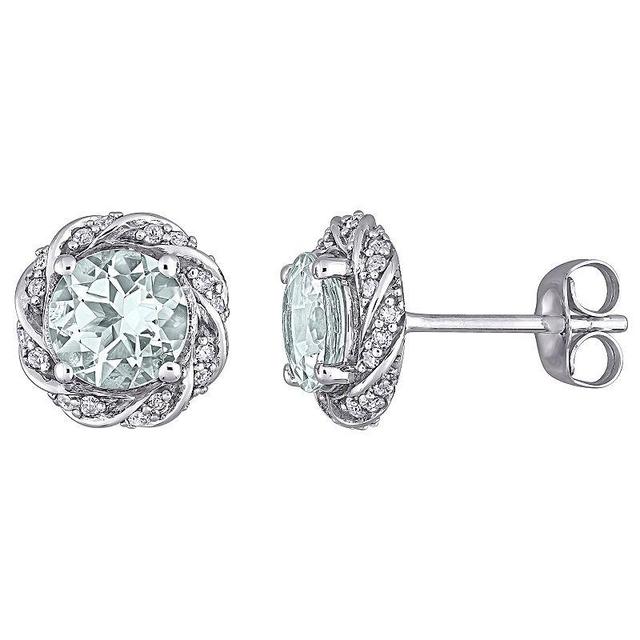 Stella Grace 10K White Gold Aquamarine & 1/5 Carat T.W. Diamond Stud Earrings, Womens, 10k Whgold Product Image