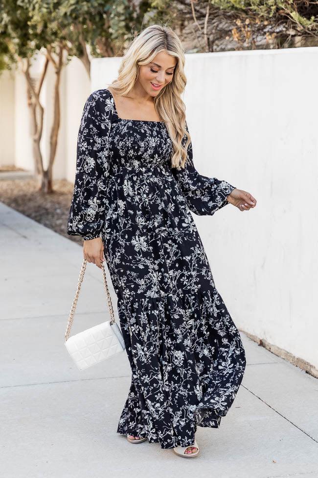 Another Love Song Black Floral Square Neck Maxi Dress FINAL SALE Product Image