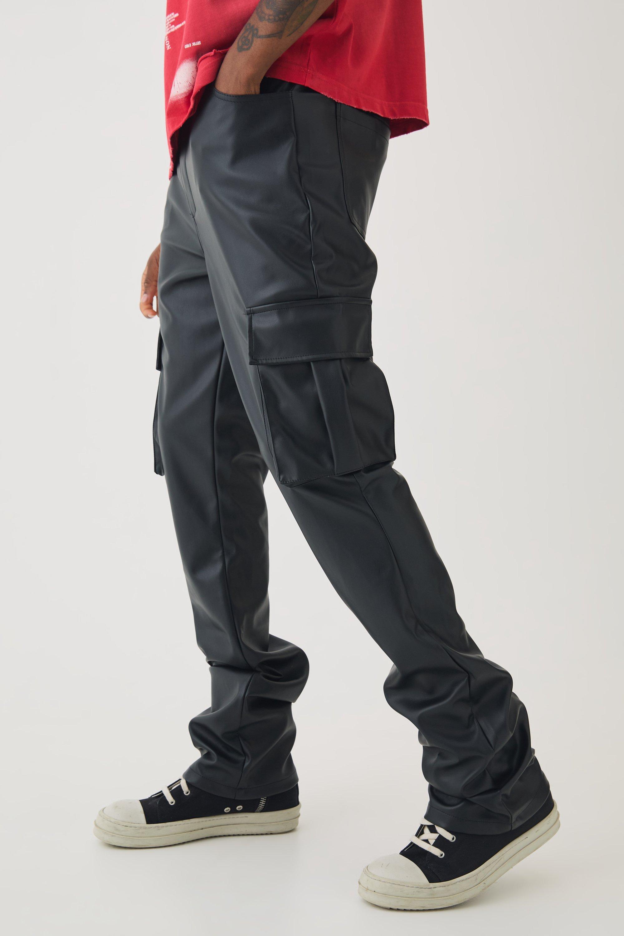 Tall PU Cargo Stacked Flared Pants | boohooMAN USA Product Image