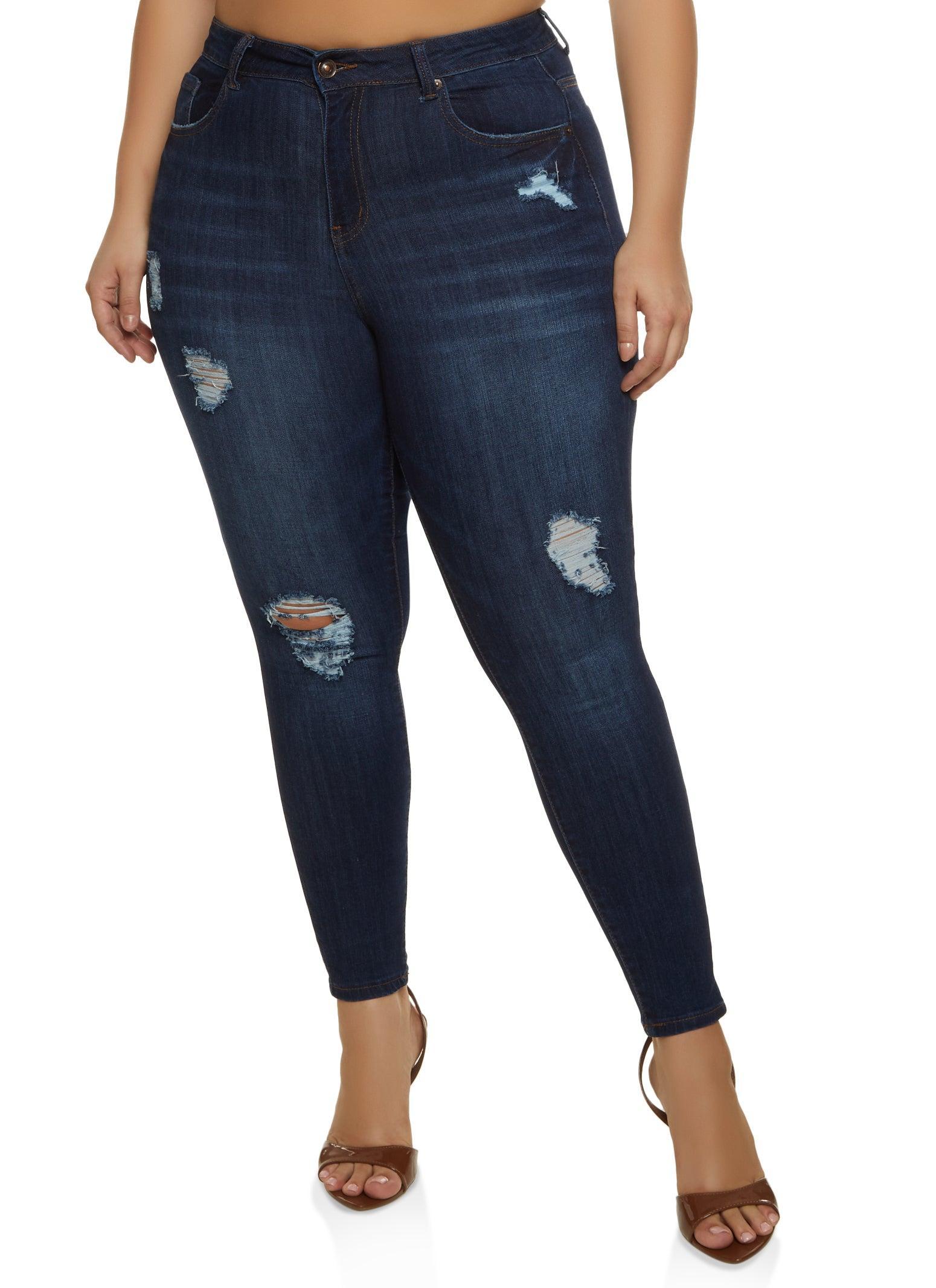 Womens Plus Size WAX Distressed Stretch Skinny Jeans product image