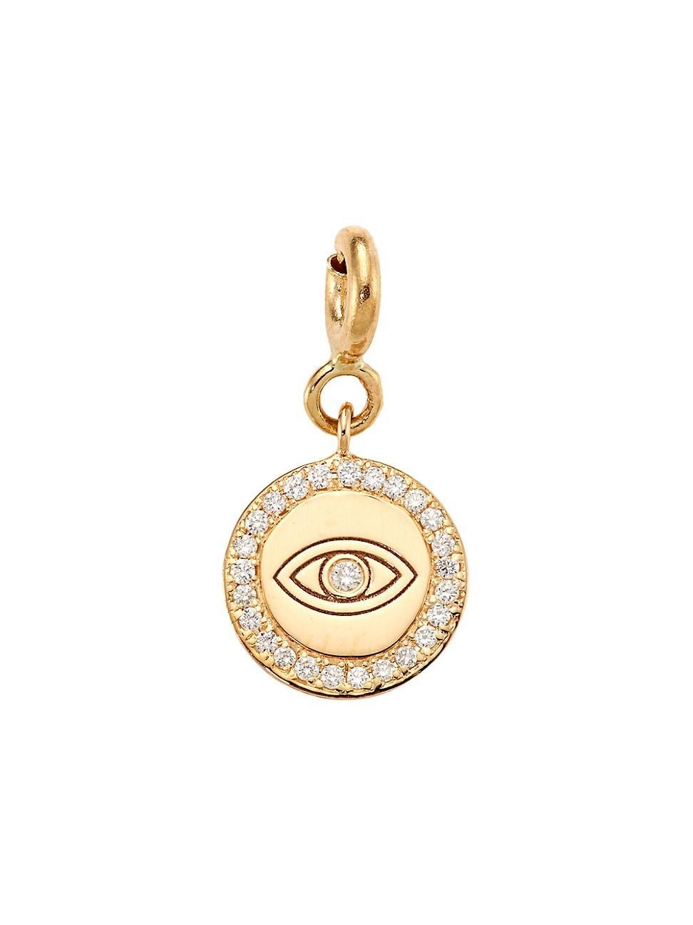 Womens 14K Yellow Gold & Diamond Evil Eye Disc Charm Product Image