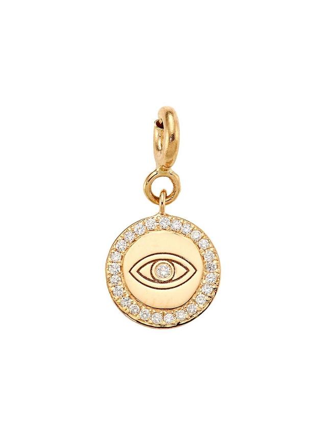 Womens 14K Yellow Gold & Diamond Evil Eye Disc Charm Product Image