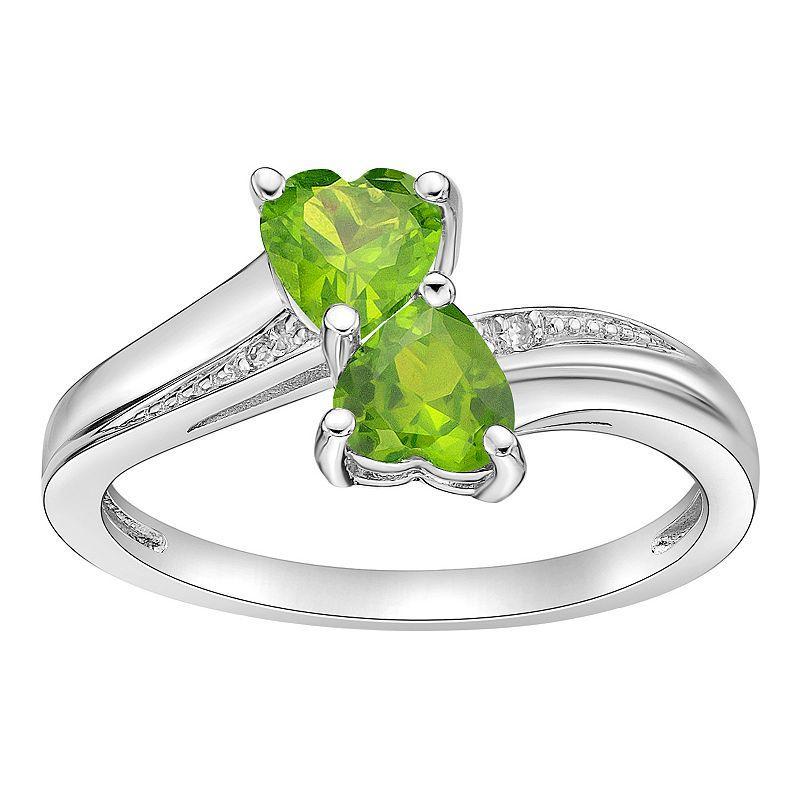 Gemminded Sterling Silver Gemstone & Diamond Accent Double Heart Bypass Ring, Womens Peridot Product Image