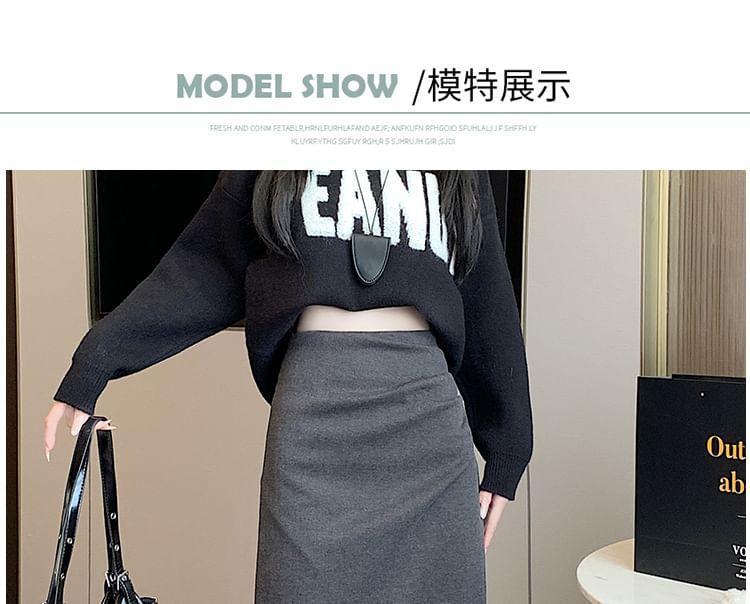 High Waist Plain Ruched A-Line Midi Skirt Product Image