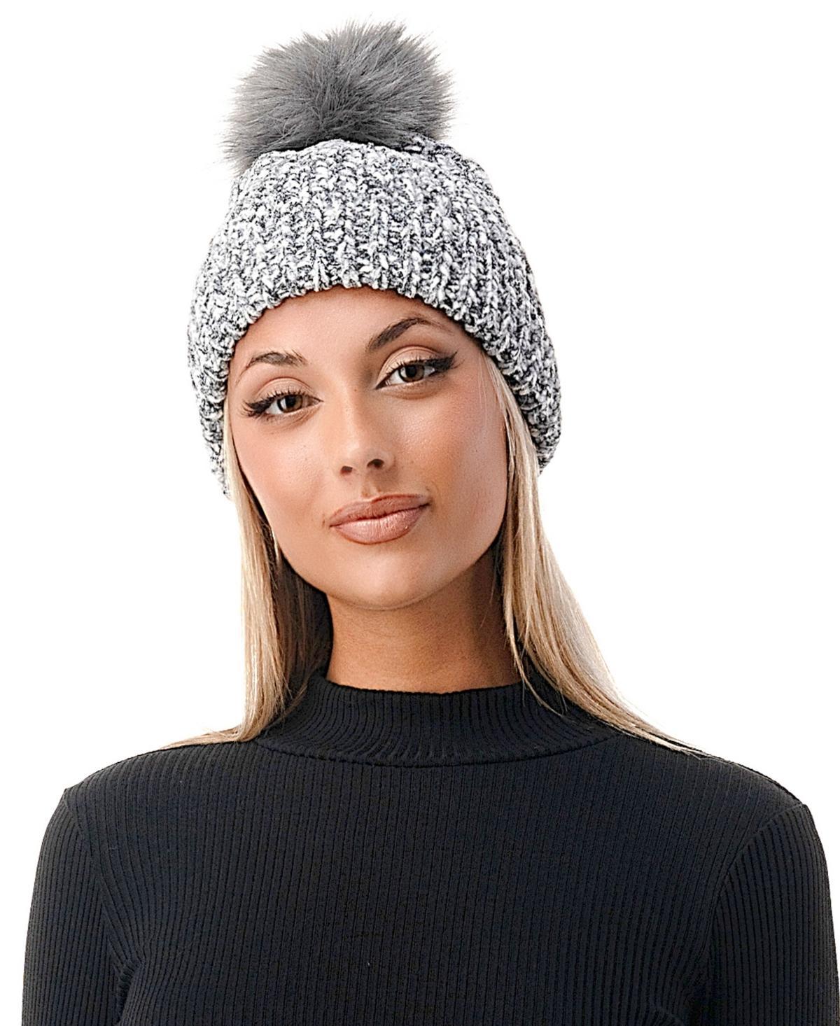 Marcus Adler Womens Ultra Soft Chenille Faux Fur Pom Beanie Product Image