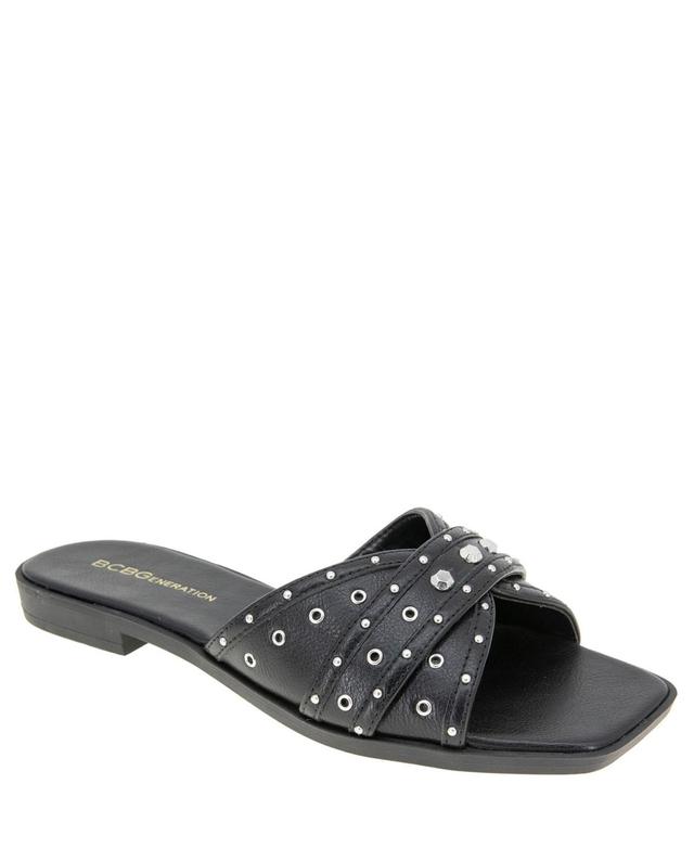 BCBGeneration Womens Lucca Studded Slide Flat Sandals Product Image