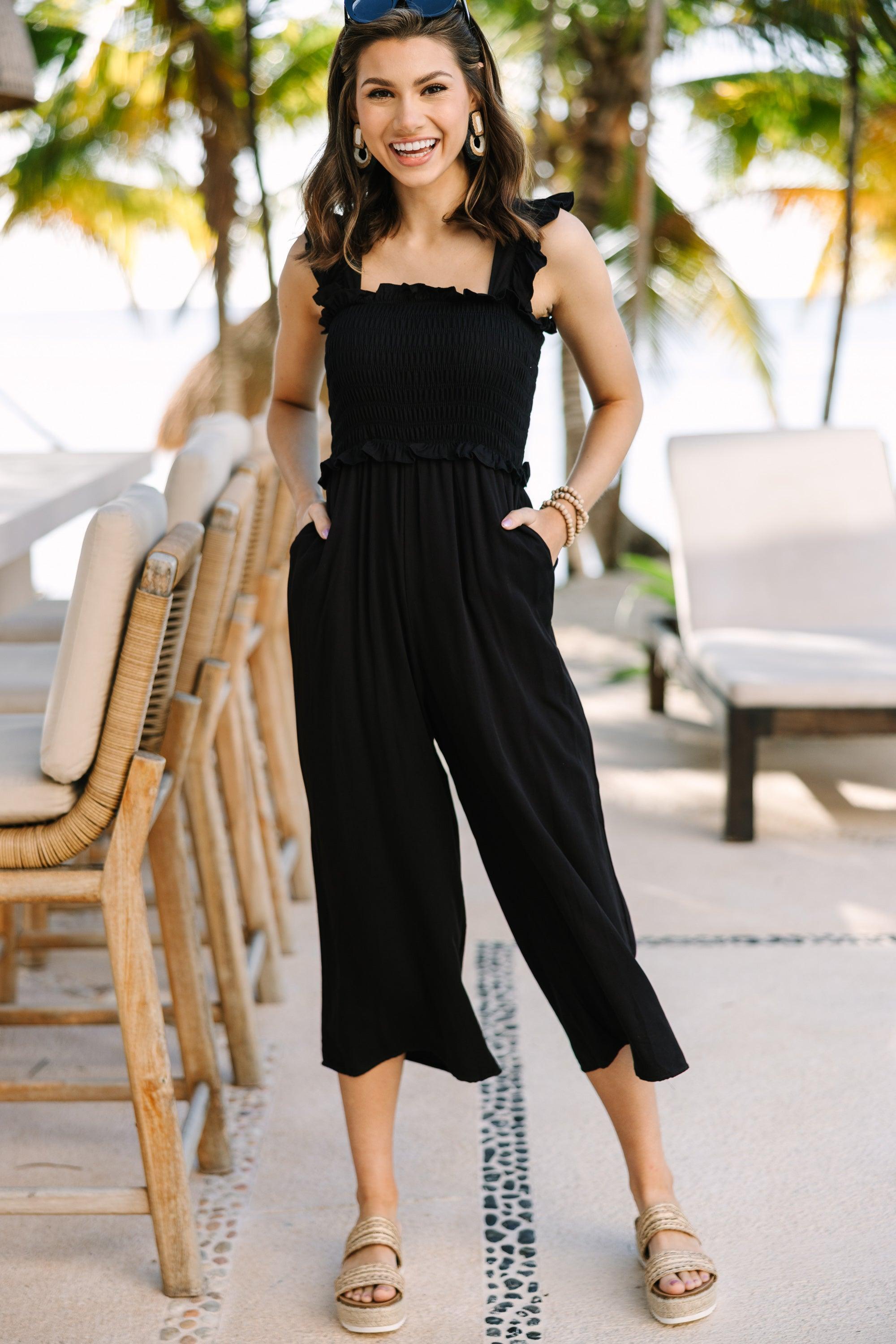 All For You Black Smocked Jumpsuit Female Product Image