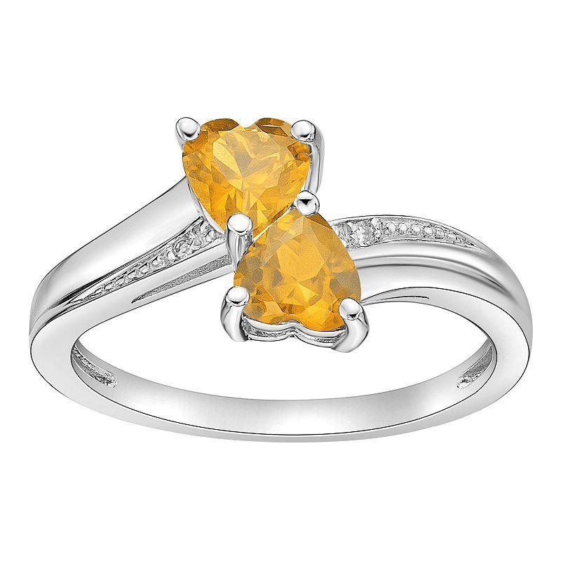 Gemminded Sterling Silver Gemstone & Diamond Accent Double Heart Bypass Ring, Womens Citrine Product Image