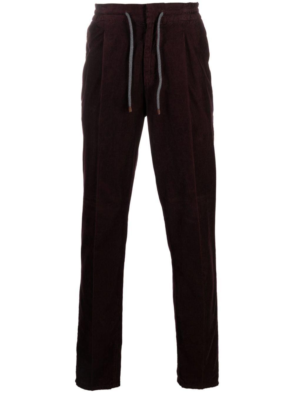 Drawstring-waistband Corduroy Trousers In Purple Product Image