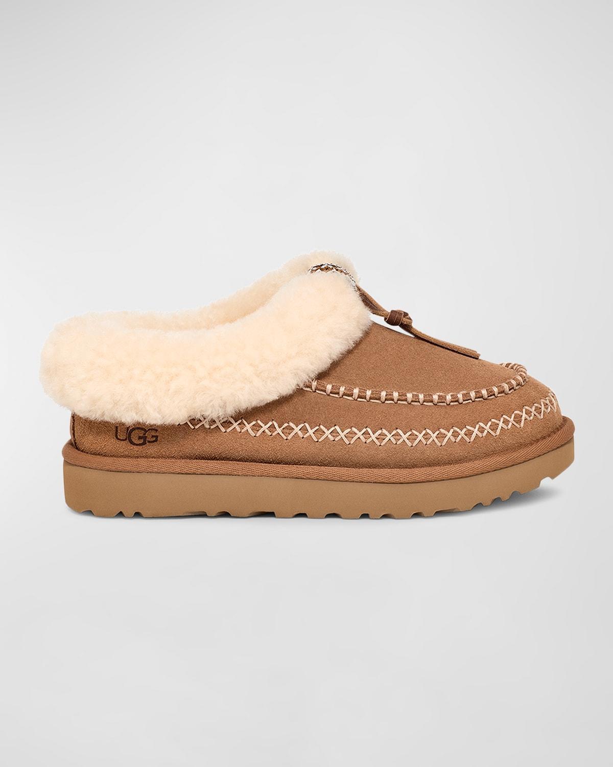 Tasman Suede Shearling Cozy Slippers In Chestnut Product Image