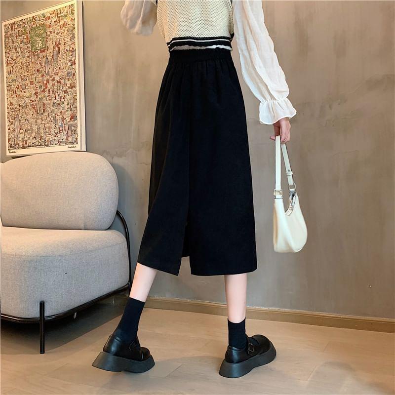 High Rise Plain Midi A-Line Skirt Product Image