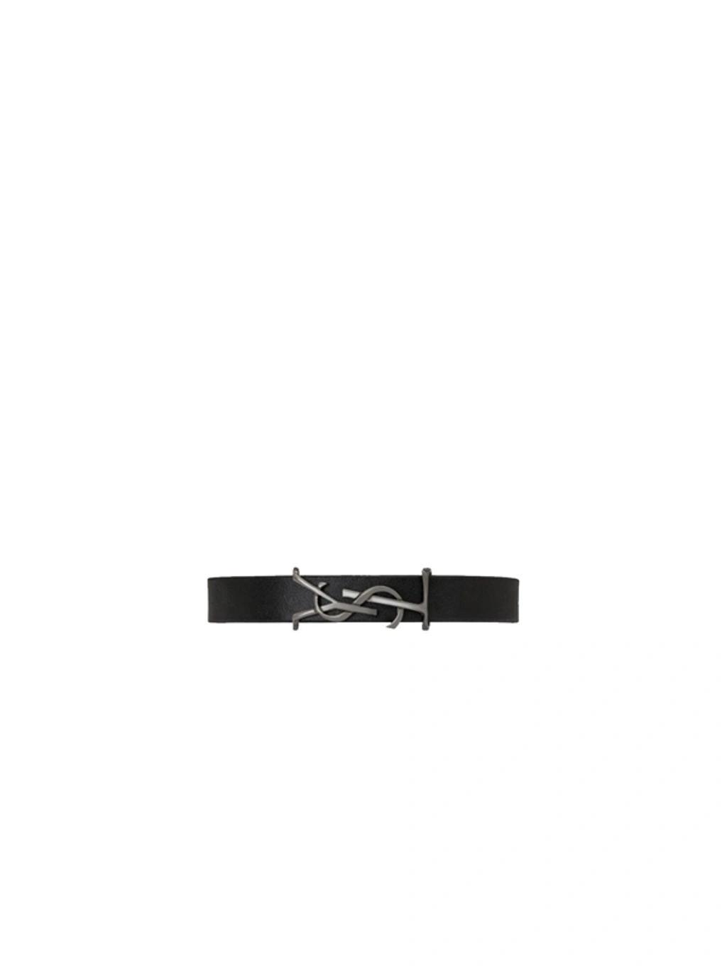 SAINT LAURENT Opyum Monogram Leather Bracelet In Nero Product Image