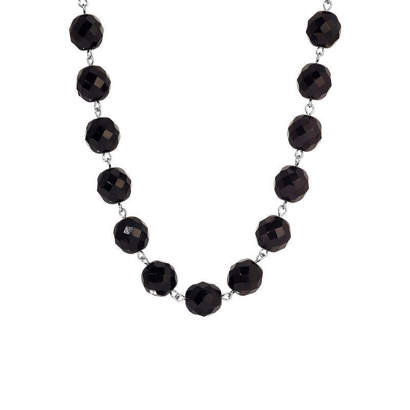 1928 Faceted Glass Bead Strand Necklace, Womens, Black Product Image