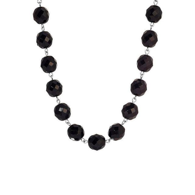 1928 Faceted Glass Bead Strand Necklace, Womens, Black Product Image