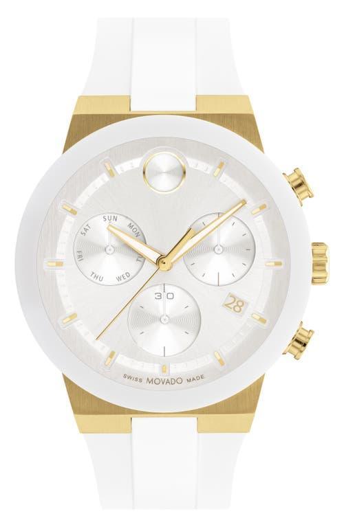 Men's Movado BoldÂ® Fusion Two-Tone IP Ceramic Chronograph White Silicone Strap Watch with White Dial (Model: 3600893) Product Image