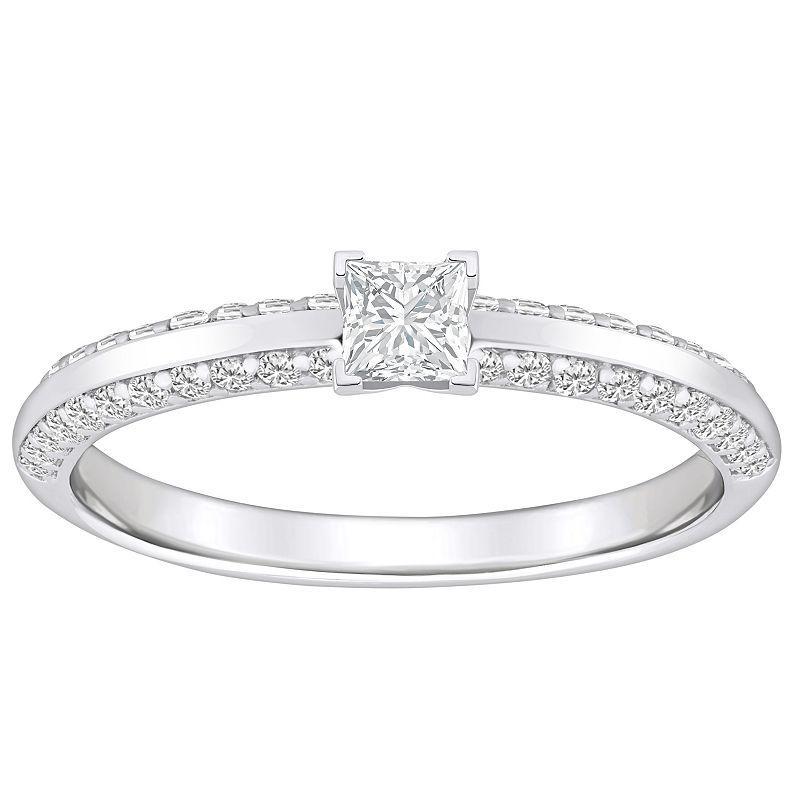 Alyson Layne 14k Gold 3/5 Carat T.W. Diamond Princess Cut Pave & Polished Band Engagement Ring, Womens White Product Image