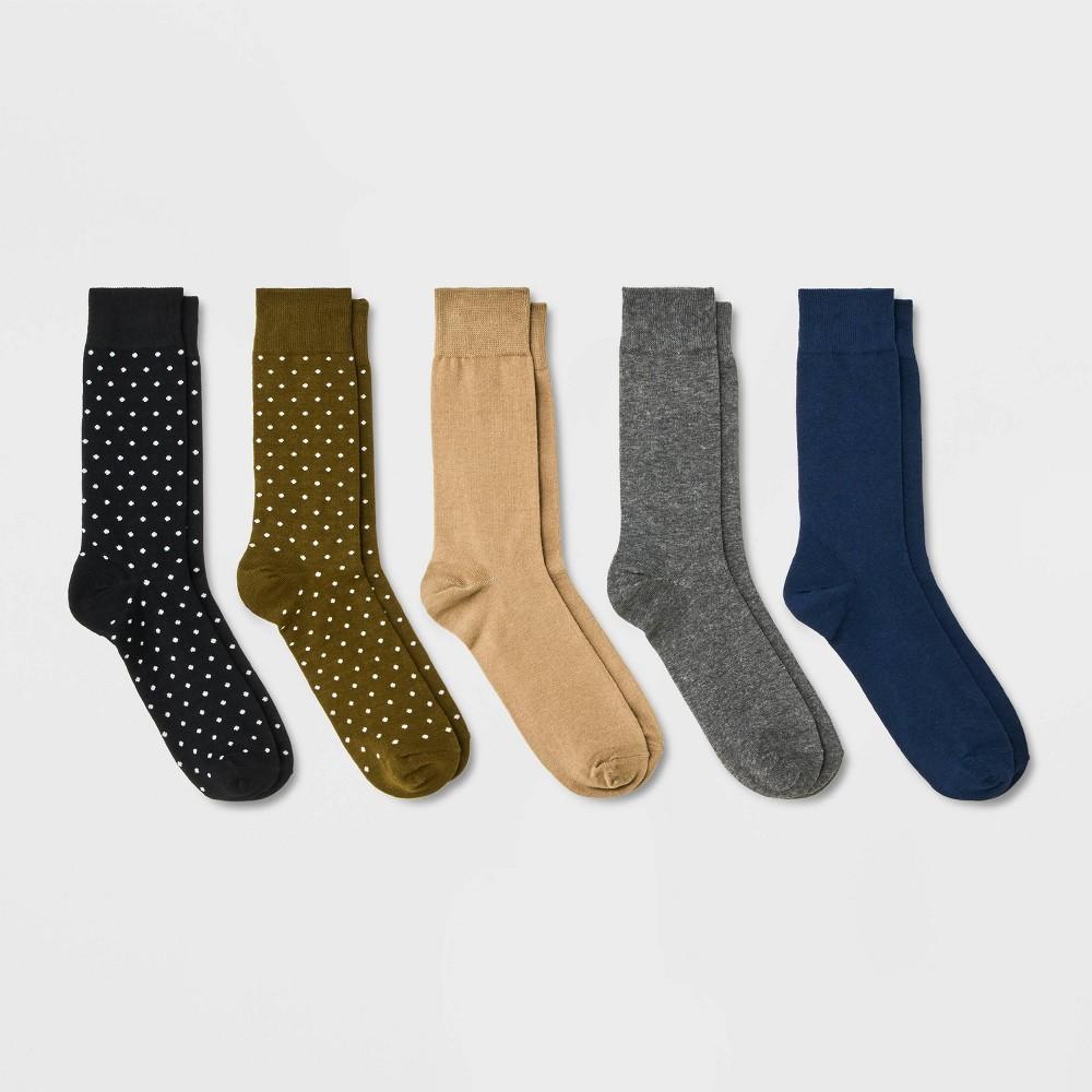 Mens Solid Dots Dress Socks 5pk - Goodfellow & Co Blue/Tan 7-12 Product Image