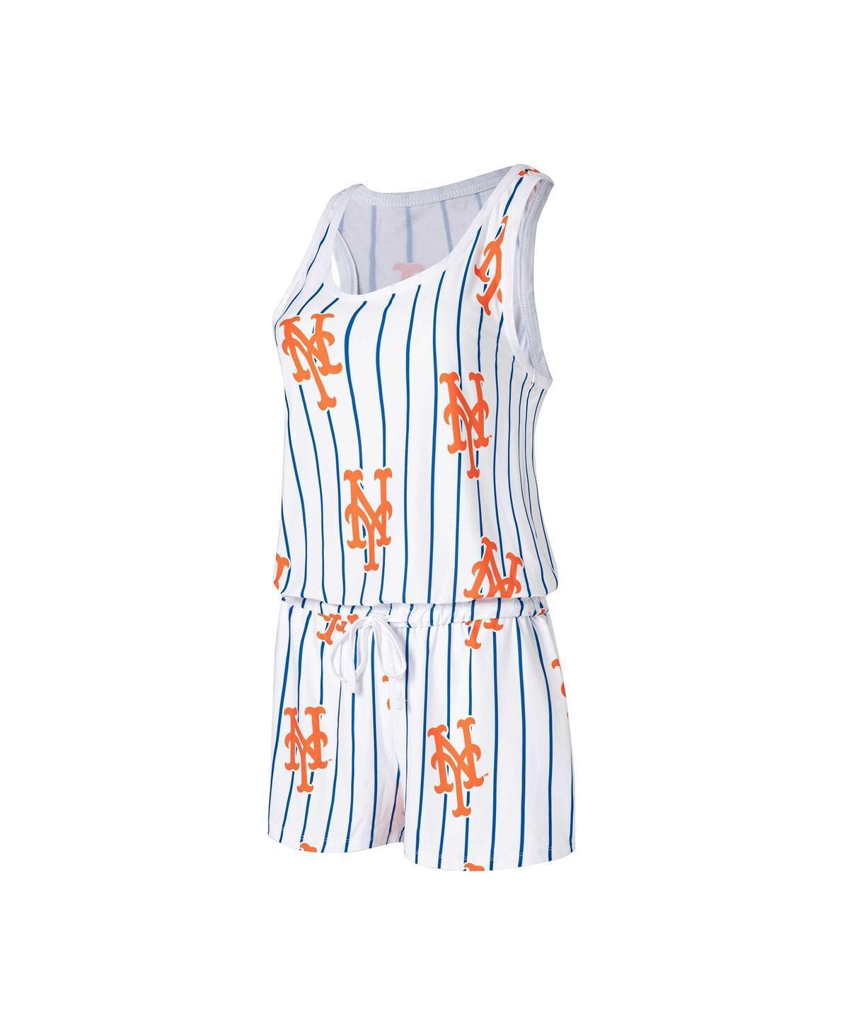 Womens Concepts Sport White New York Mets Reel Pinstripe Knit Romper Product Image