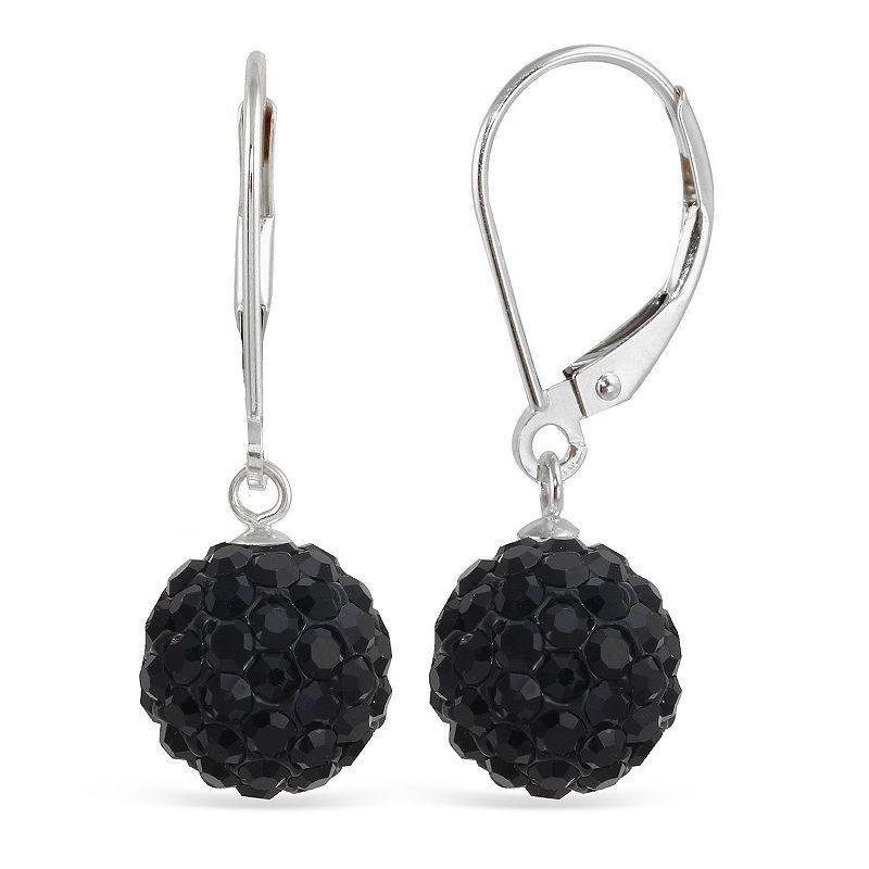 Sterling Silver Crystal Ball Drop Earrings, Womens, Black Product Image