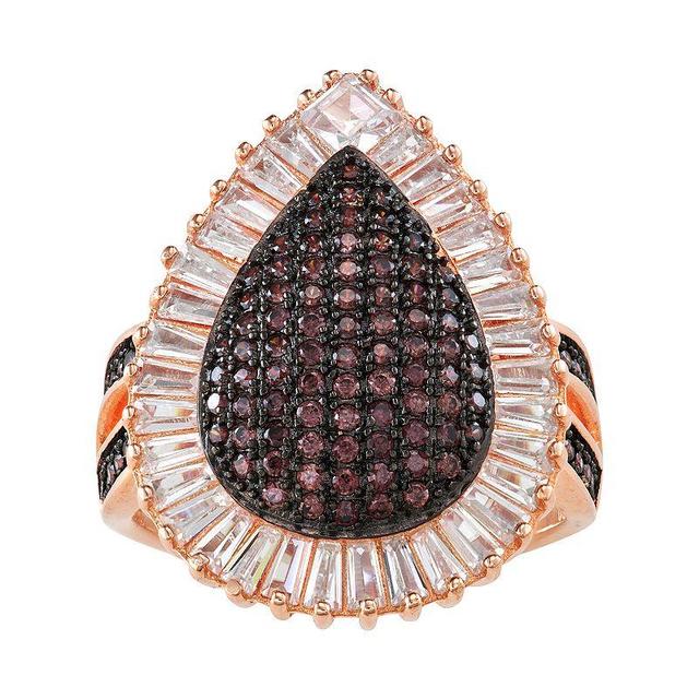 Designs by Gioelli Sterling Silver Mocha & White Cubic Zirconia Teardrop Halo Ring, Womens Pink Tone Product Image