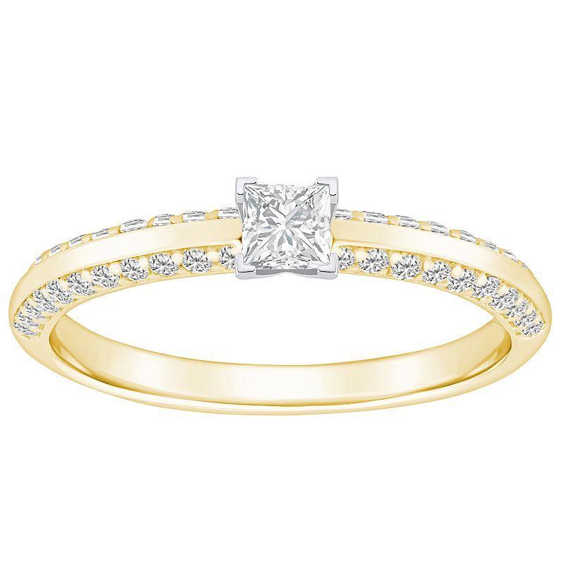 Alyson Layne 14k Gold 3/5 Carat T.W. Diamond Princess Cut Pave & Polished Band Engagement Ring, Womens 14k Two Tone Gold Product Image