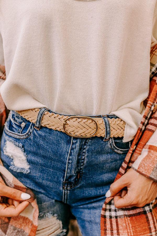 Stay Updated Faux Leather Woven Belt In Beige Product Image