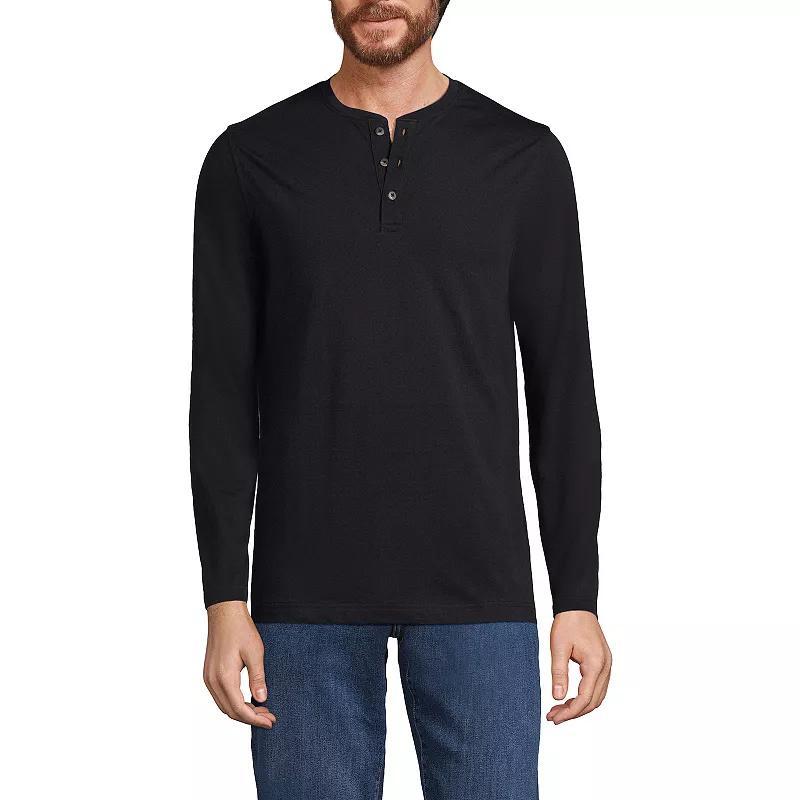 Mens Lands End Supima Jersey Henley Top Dark Blue Product Image