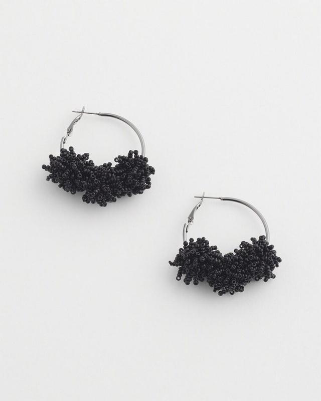 No Droop Black Seed Bead Cluster Earrings   Chico's - Black - Women Product Image