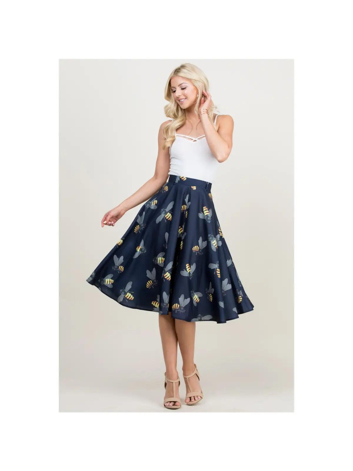 Bee Print Navy Swing Skirt Female Product Image