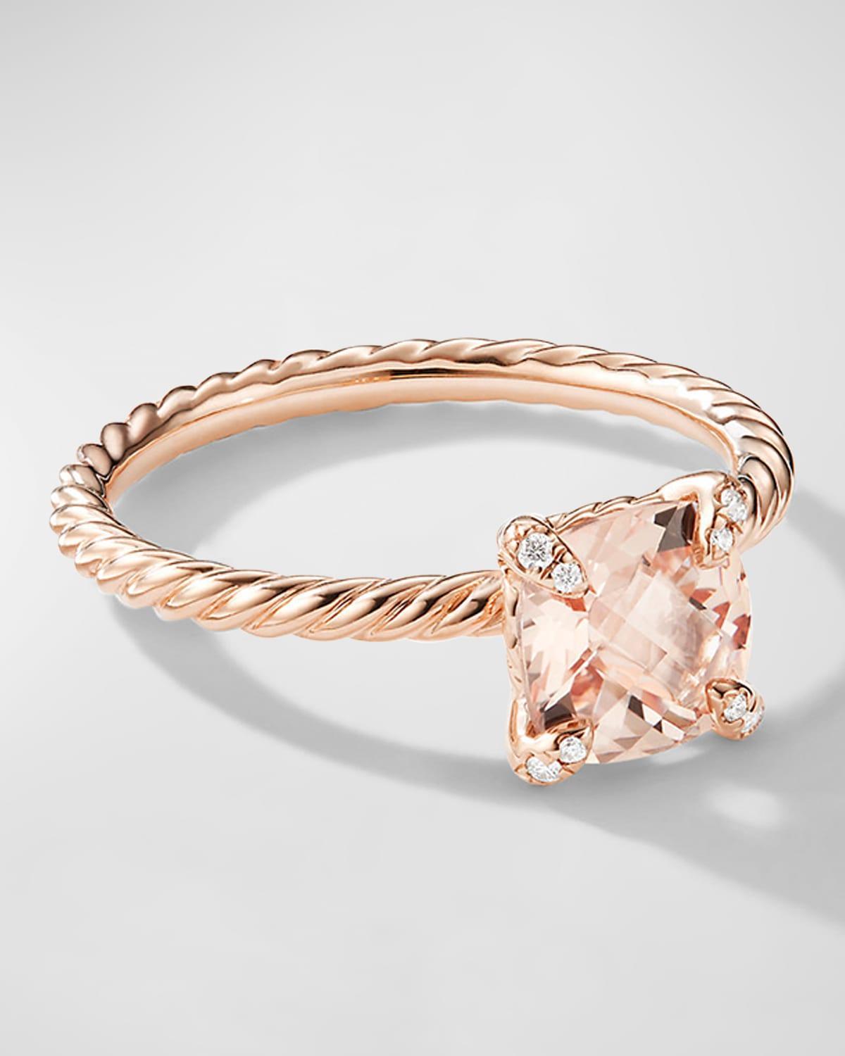 Womens Chatelaine Ring in 18K Rose Gold with Morganite and Pav Diamonds Product Image