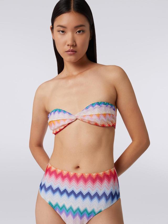 High-waisted bikini bottom in zigzag print fabric Multicoloured | Missoni Product Image