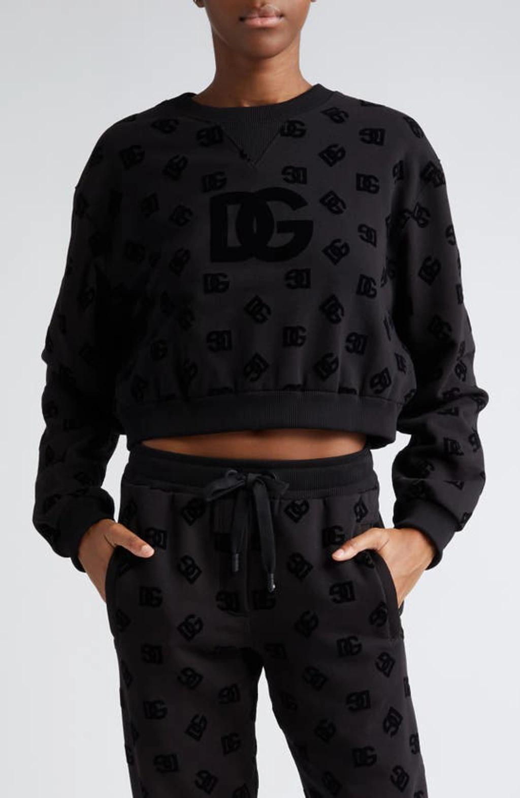 DOLCE & GABBANA Jersey Sweatshirt With Flocked Dg Logo Print In Black Product Image