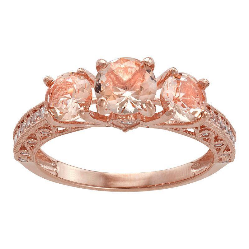 Designs by Gioelli 10k Rose Gold Simulated Morganite & Lab-Created White Sapphire 3-Stone Ring, Womens Pink Product Image