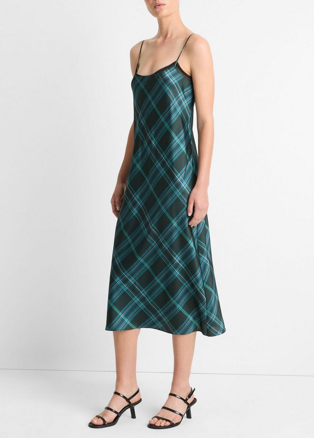 Plaid Lace-Trim Slip Dress Product Image