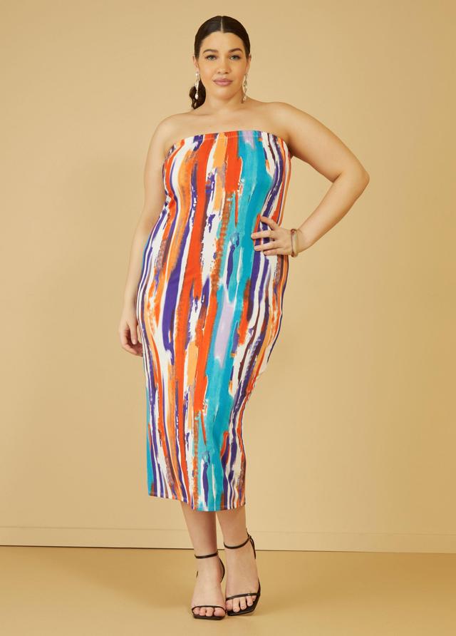 Plus Size Strapless Brushstroke Bodycon Dress Ashley Stewart Product Image