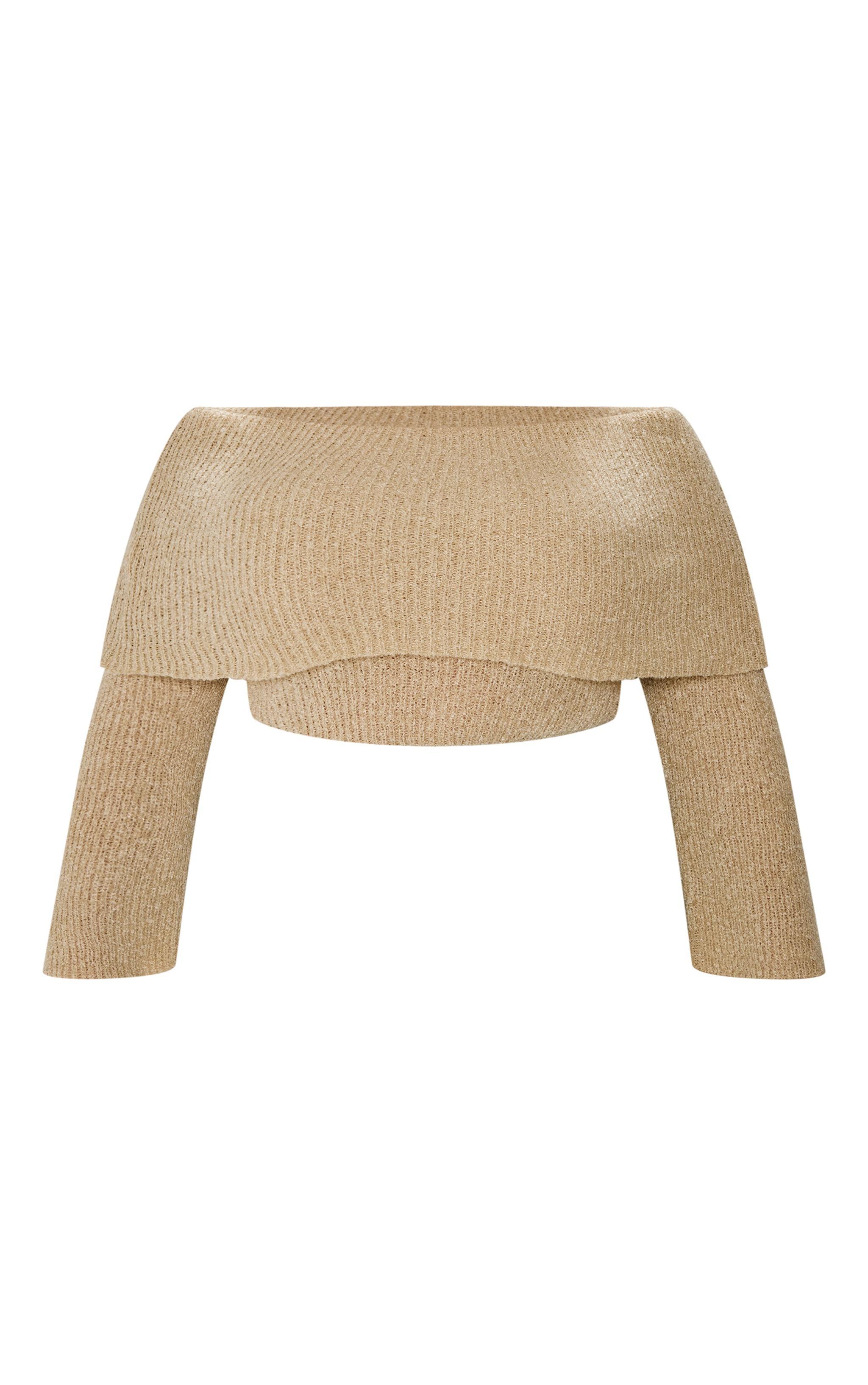 Plus Deep Nude Bardot Boucle Knit Crop Top Product Image