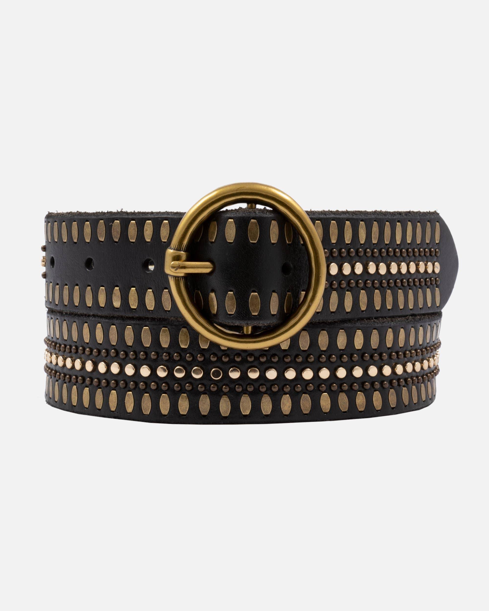 Soraya | Gold Circle Buckle Studded Leather Belt Women Female Product Image