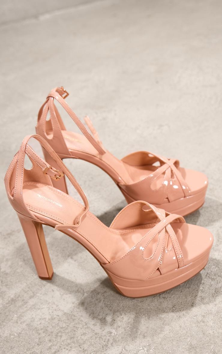 Nude Patent Cut Out Strap Double Platform High Heeled Sandals Product Image