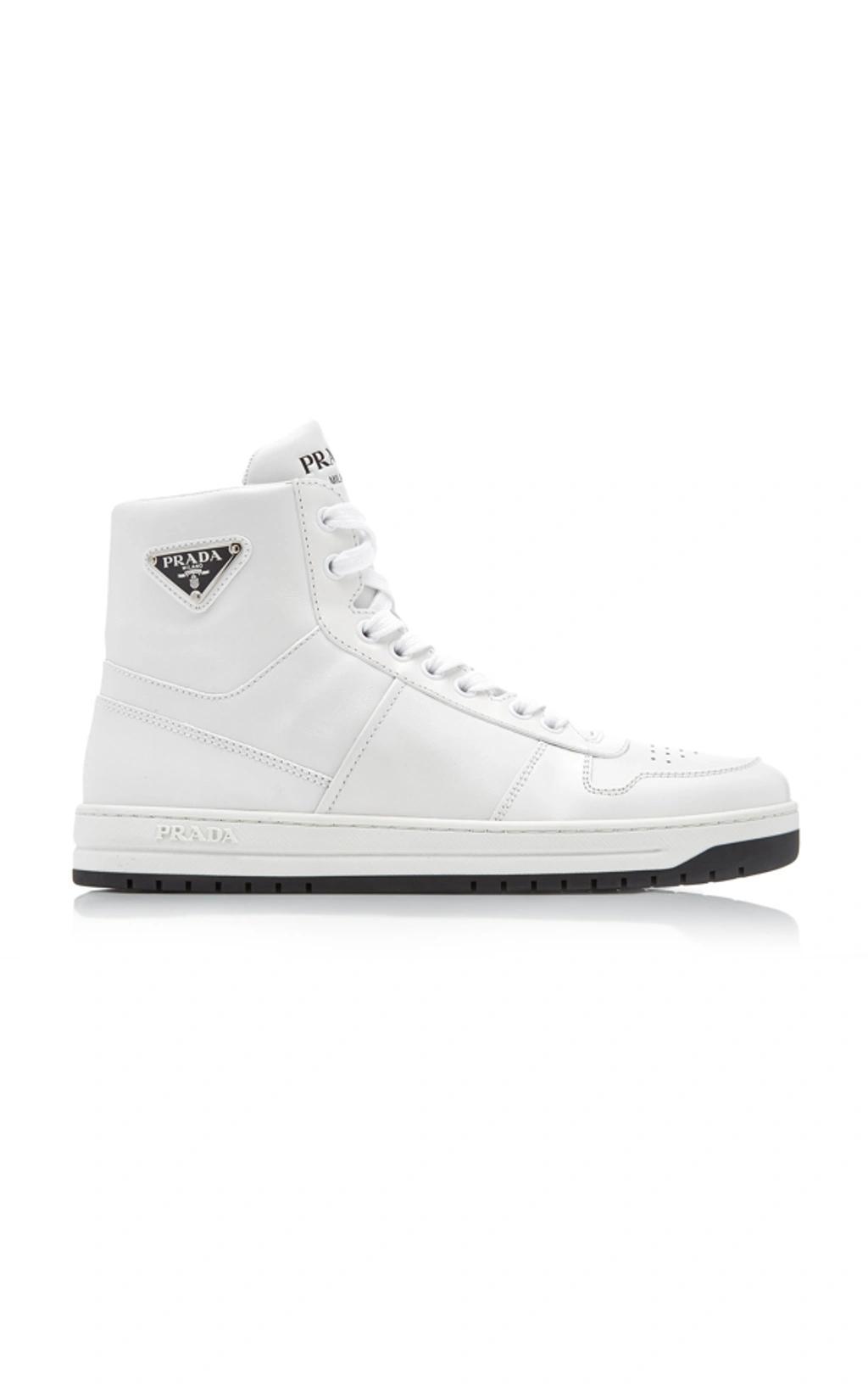 Perforated Triangle-logo High-top Sneakers In Bianco Nero Product Image