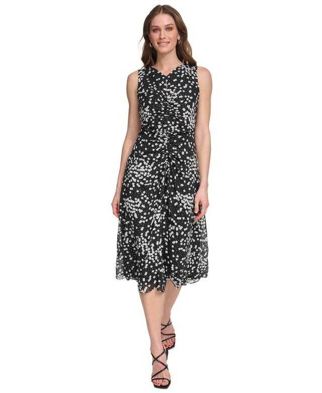 Dkny Womens Ruched Jacquard Clip Midi Dress - Black Product Image