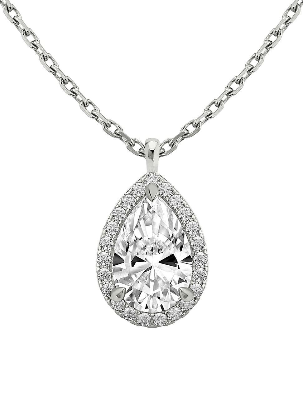 Womens Halo 14K White Gold & 1.11 TCW Lab-Grown Diamond Pear Pendant Necklace Product Image