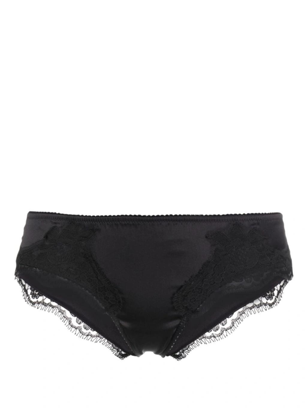 DOLCE & GABBANA Satin Lace-trim Brazilian Briefs In Black product image