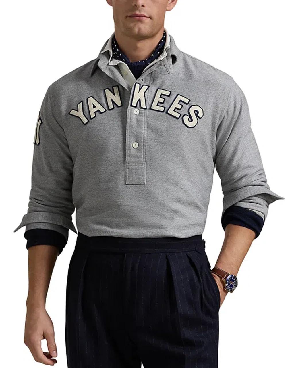 POLO RALPH LAUREN Fielder Yankees Half Button Long Sleeve Shirt In Grey Product Image