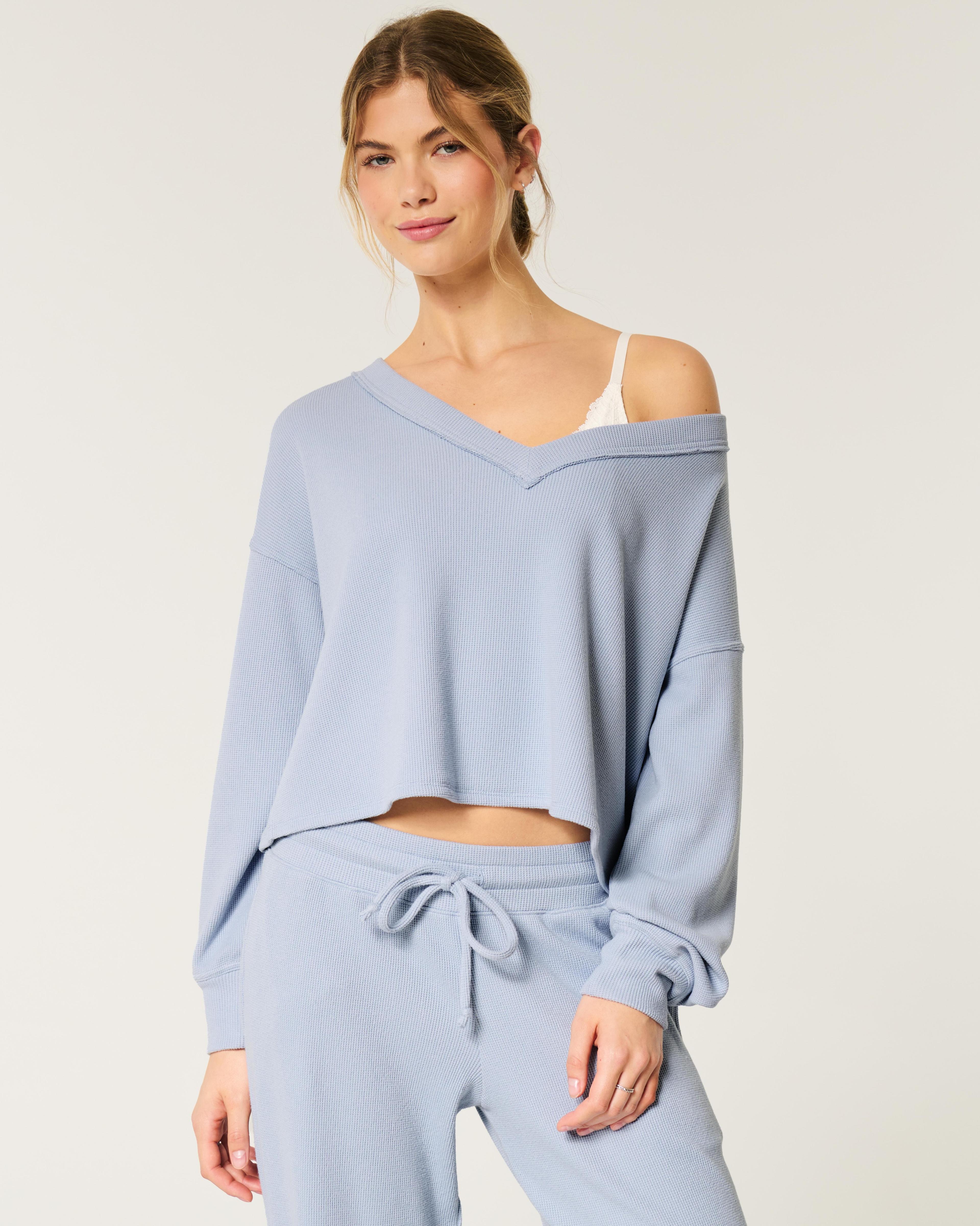 Gilly Hicks Off-the-Shoulder V-Neck Waffle Top Product Image